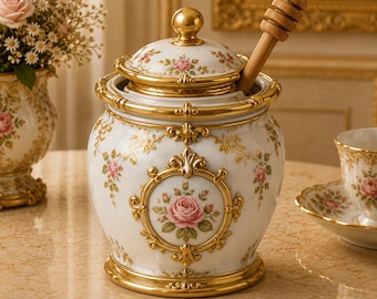 Miniature Rococo Honey Pot, 1:12 Scale Dollhouse Kitchen Prop, Ornate Floral Design (STL)