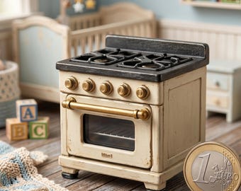 1:12 Scale Vintage Style Kitchen Stove Oven – Dollhouse Miniature Cooking Appliance STL