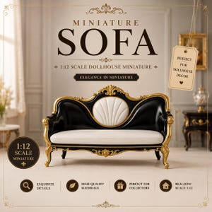 Barockes Miniatursofa STL, 3-Sitzer-Puppenhaussofa 3D-Druck, verzierte königliche Sofa-Digitaldatei