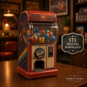 Capsule Toy Machine STL File, Dollhouse Arcade Prop, Miniature Gumball Vending