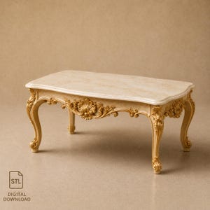 Baroque Roll-Top Desk Miniature STL - 1:12 Scale Ornate Secretary Table Dollhouse Office Furniture