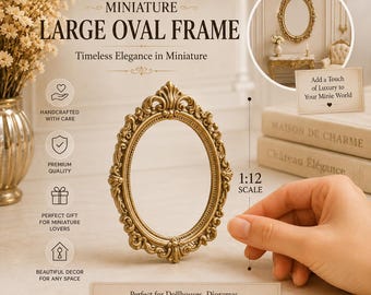 1:12 dockhus utsmyckad oval ram STL, miniatyr barockdekor, viktoriansk rokoko ram