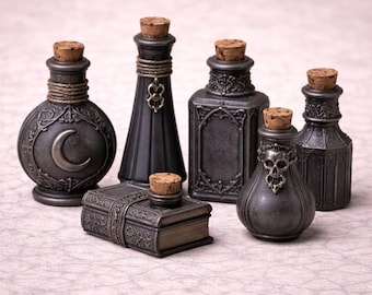 Gothic Perfume Bottles STL Miniature Potion 3D Print File Vanity Accessories Dark Dollhouse Decor
