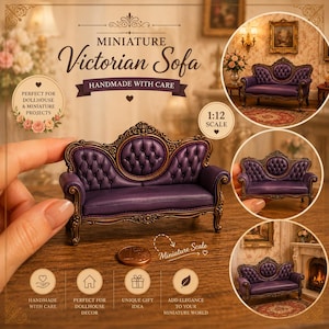 Sofá Victoriano Negro Escala 1:12 Para Casa De Muñecas – Mueble Miniaturas De Resina, Decoración Elegante Para Coleccionistas