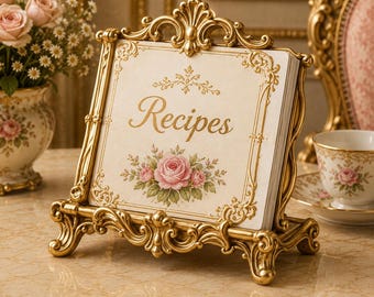 Miniature Rococo Recipe Stand, 1:12 Cookbook Holder Prop, Royal Kitchen Diorama