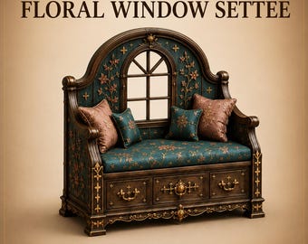 Miniature Fairy Window Bench, 1:12 Gothic Dollhouse Furniture, Woodland Seating STL, Witch Cottage Diorama