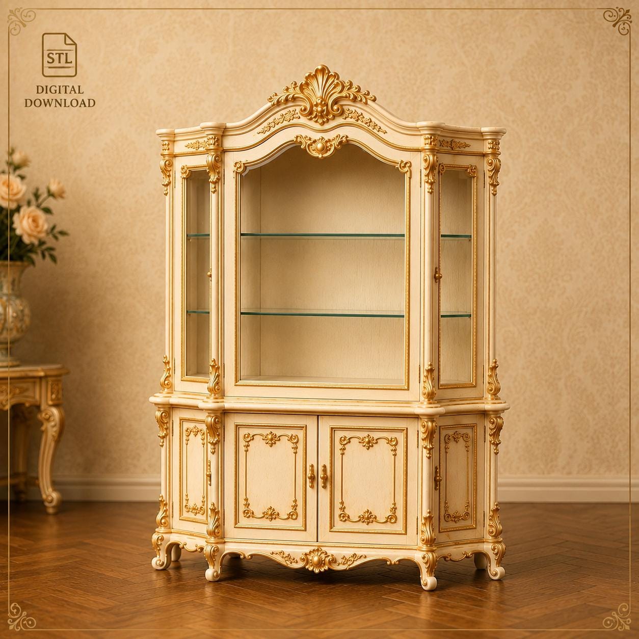 Dinohhi 1:12 Miniature Armoire Vitrine En Bois Meuble Blanc Style Européen pour Maison De Poupée