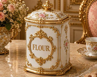Miniature Rococo Flour Container, 1:12 Dollhouse Kitchen Prop, Victorian Bakery Decor