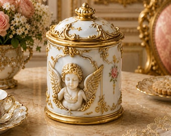 Miniature Cherub Tea Canister, 1:12 Dollhouse Kitchen Prop, Rococo Storage Jar