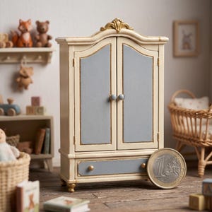 Miniature Nursery Wardrobe STL - 1:12 Scale Ornate Baby Room Closet Dollhouse Furniture Design