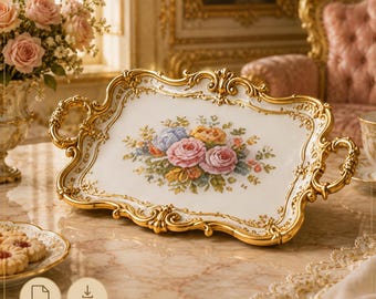 Miniature Rococo Serving Tray, 1:12 Dollhouse Tea Set Prop, Victorian Dining Diorama