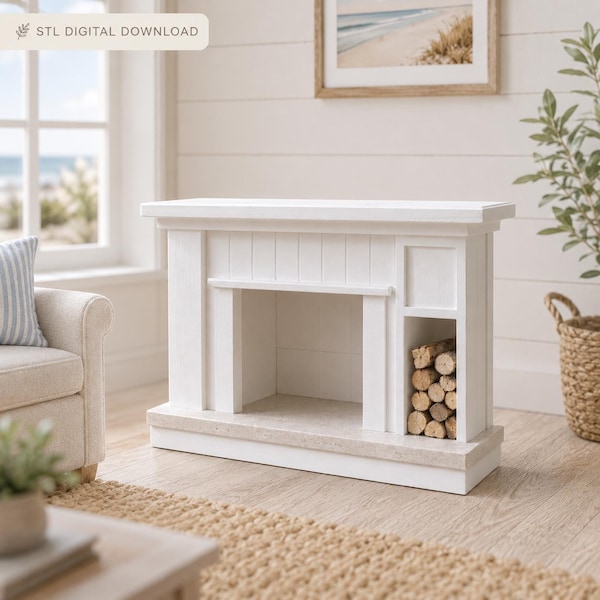 Fireplace Mantel STL File, Dollhouse Faux Fireplace, Miniature Coastal Hearth