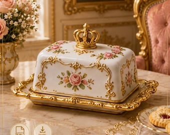 Miniature Royal Butter Dish, 1:12 Dollhouse Dining Prop, Victorian Tableware