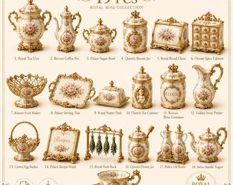 Miniature Rococo Tea Set Bundle, 1:12 Dollhouse Dining Collection, Victorian Banquet Props
