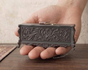 Baroque Miniature Sideboard STL Ornate Dollhouse Credenza 3D Print File Rococo Buffet for Diorama