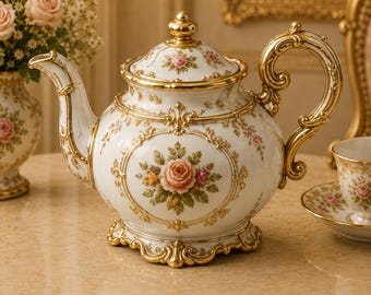 Miniature Swan Teapot, 1:12 Tea Set Prop, Rococo Dollhouse Decor, Victorian Dining