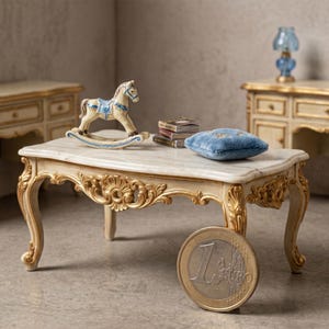 Baroque Roll-Top Desk Miniature STL - 1:12 Scale Ornate Secretary Table Dollhouse Office Furniture