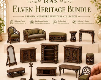 Elven Furniture Bundle 3D Print STL, Art Nouveau Dollhouse Set, Fantasy Diorama Room Pack