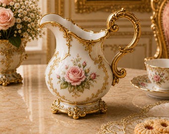 Miniature Swan Pitcher, 1:12 Dollhouse Royal Jug, Rococo Dining Prop, Victorian Tableware