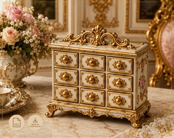 Miniature Rococo Spice Cabinet, 1:12 Dollhouse Kitchen Prop, Baroque Apothecary Chest