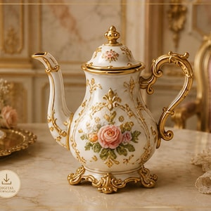 Caffettiera rococò in miniatura, teiera per casa delle bambole in scala 1:12, decorazione per diorama di sala da pranzo vittoriana