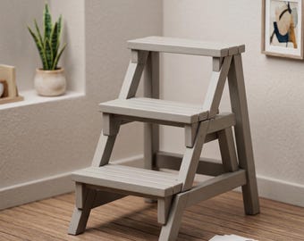 Dockhusväxtställ 3D-utskrift STL, miniatyrträdgårdshylla i flera nivåer, utomhusdiorama stege rekvisita