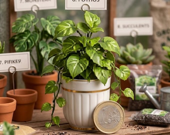 Miniature Pothos Plant, Dollhouse Trailing Vine Diorama Prop (1:12 Scale)