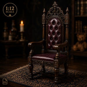 Gothic High Back Chair Miniature – Ornate Cathedral Throne Dollhouse Furniture (1:12 Scale)