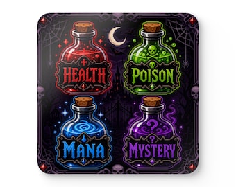 Pixel Potions — Gothic Pixel Art Halloween Coaster Set