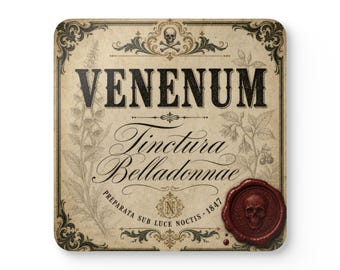 Venenum Typographia Corkwood Coaster Set | Victorian Apothecary Gothic Decor | Dark Academia Gift
