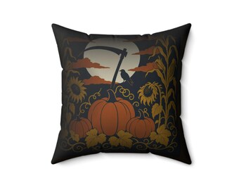 Last Harvest — Dark Cottagecore Halloween Throw Pillow