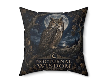Owl Throw Pillow | Dark Academia Library Decor | Woodland Reading Nook Accent | Cottagecore Book Lover Gift