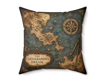 Vintage Map Pillow | Dark Academia Library Decor | Cartography Throw Pillow | Reading Nook Accent | Book Lover Gift