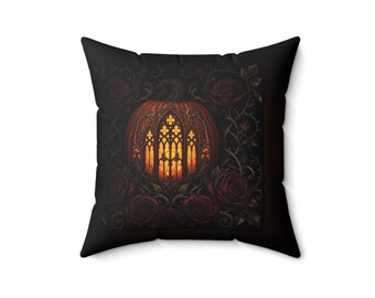 Midnight Jack-o'-Lantern — Dark Cottagecore Halloween Throw Pillow