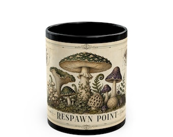 Respawn Point Botanical Mug | Vintage Mushroom Coffee Cup | Cozy Nature Gamer Gift