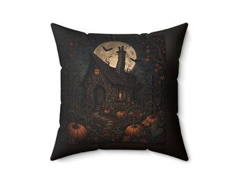 Witch's Cottage — Dark Cottagecore Halloween Throw Pillow