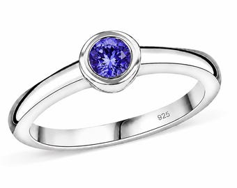 Natural Tanzanite Sterling Silver Solitaire Rings