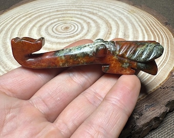 3,15" chińskiej kultury Hongshan stary jadeit ręcznie rzeźbiony hak cykady smok z hakiem amulet wisiorek