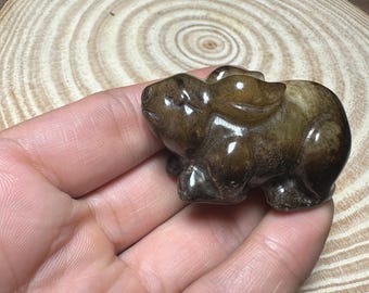 1,97" Stara chińska figurka królika z jadeitu, ręcznie rzeźbiona w stylu Feng Shui, kultura Hongshan