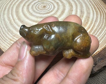2.37" Vintage Chinese Hongshan Culture old jade hand-carved pig Feng Shui wealth amulet pendant