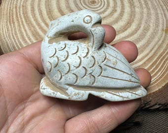 2,96" Stara chińska ręcznie rzeźbiona figurka ptaka z jadeitu w stylu Feng Shui