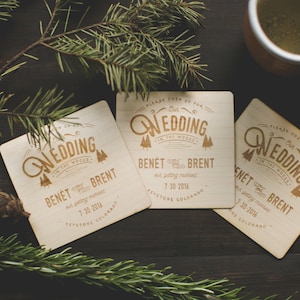 Rustic Wood Wedding Invitations: Wood Engraved Coasters image 1