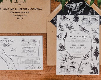 Modern Floral Whimsical Letterpress Wedding Invitation: Nature and Flower inspired