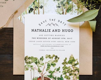 Rustic and Woodland Watercolor Save The Date: Forest and Trees