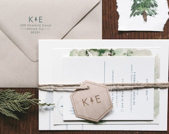 Rustic and Woodland Letterpress Wedding Invitation: Lake Tahoe Pines