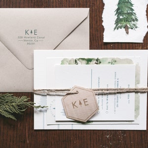 Rustic and Woodland Letterpress Wedding Invitation: Lake Tahoe Pines image 1