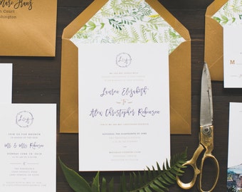 Rustic Botanical Garden Wedding Invitation: Letterpress and Gold Foil