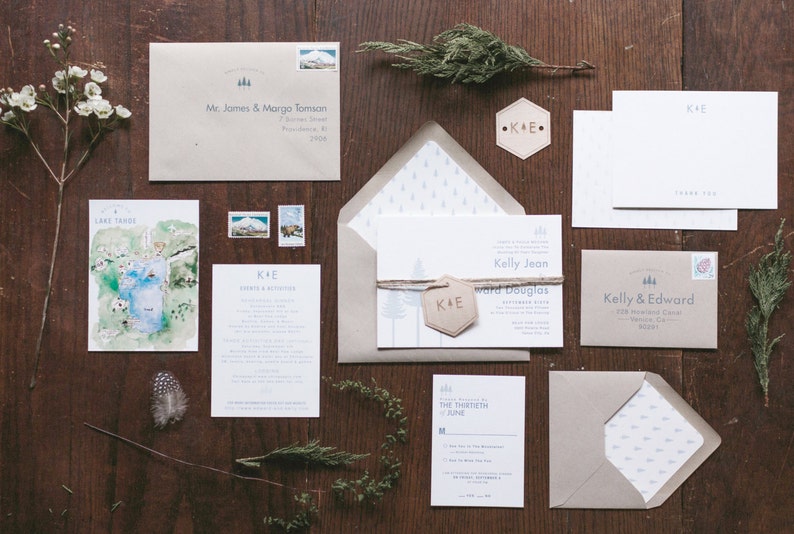 Rustic and Woodland Letterpress Wedding Invitation: Lake Tahoe Pines image 2