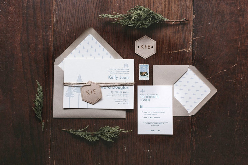 Rustic and Woodland Letterpress Wedding Invitation: Lake Tahoe Pines image 4