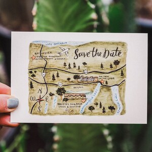 Mapa de casamento em aquarela, salve as datas